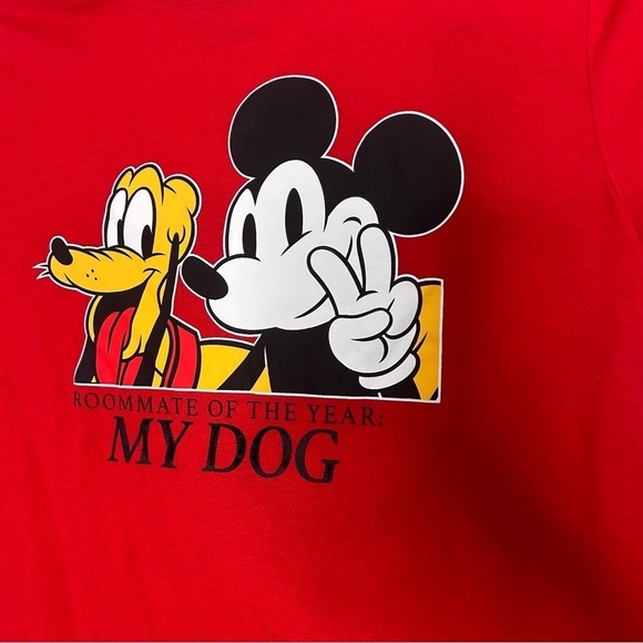 2/$30 Disney Mickey Mouse & Pluto Red Scoop neck Cap Sleeve Womens Tshirt Large - Picture 9 of 10